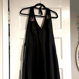 EUC Rock Steady Black Halter Dress Swallows Detail XXL/14